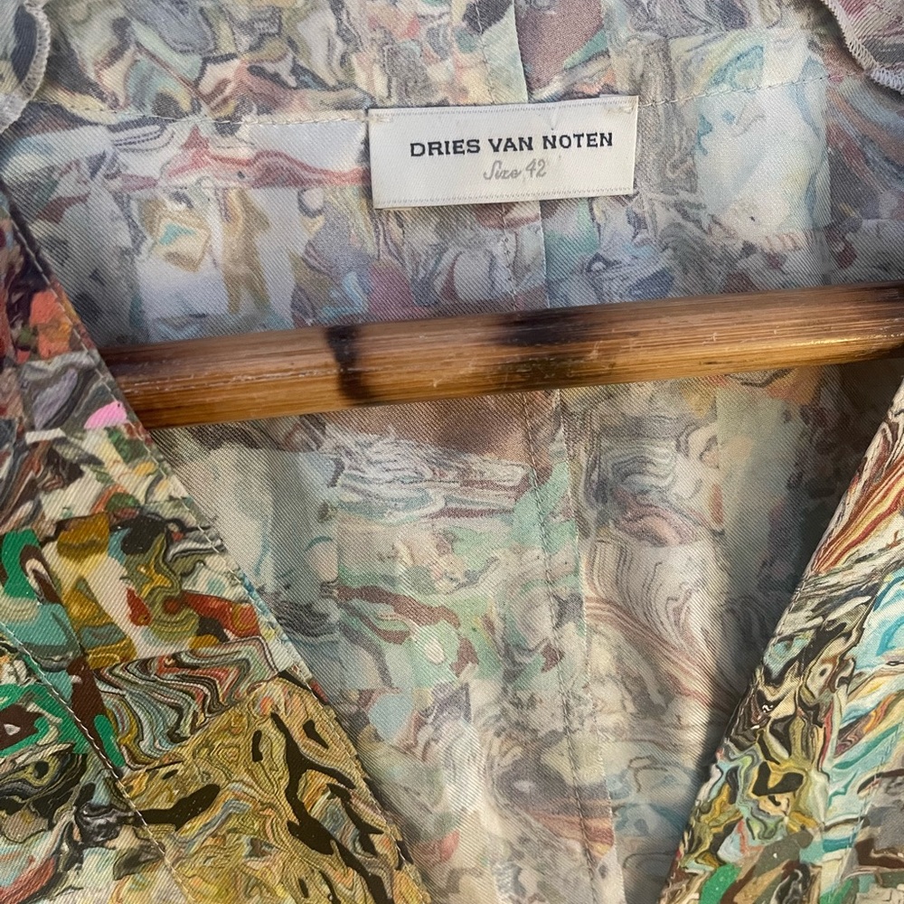 Dries Van Noten Silk Marbled Patchwork Wrap Tunic - image 3